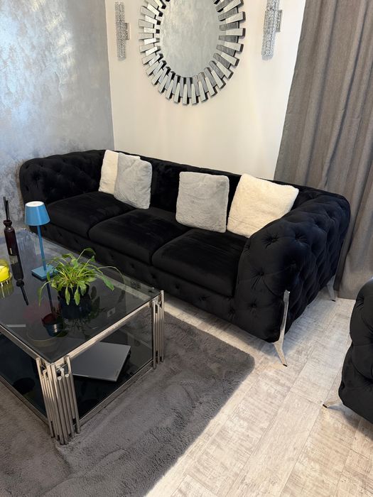 Canapea Chesterfield + fotoliu Chesterfield +suport picioare Chesterfield