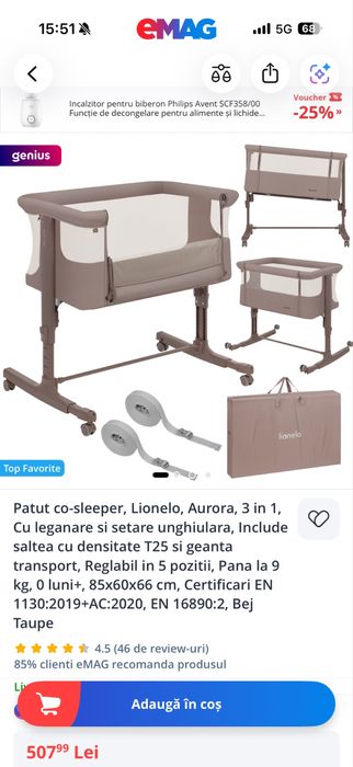 Pătuț co-sleeper Lionelo