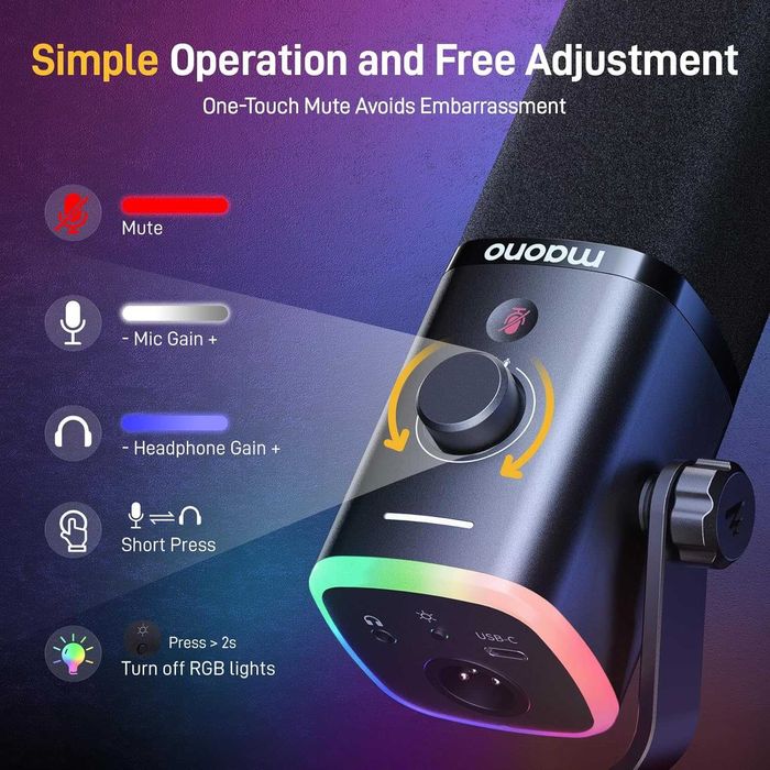 Гейминг микрофон RGB комплект с рамо MAONO PD100XS USB/XLR - Чисто нов