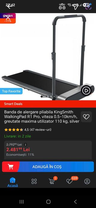 Vand banda de alergare pliabila Kingsmith R1 Pro