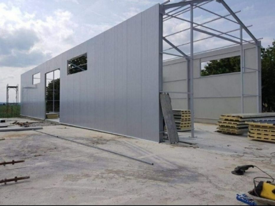 Vand hala metalica 8m lățime pe 20m lungime compusa fin ferme stâlpi p