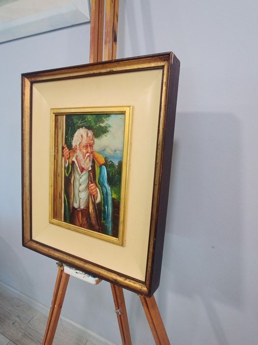 Старинна картина, масло върху дърво – "Възрастен скитник"