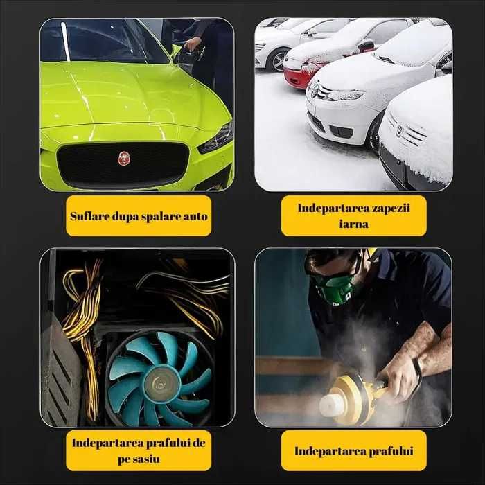 Suflantă Turbo Jet 1000W, Portabila, Viteză Reglabilă, Fără Fir, 45m/s