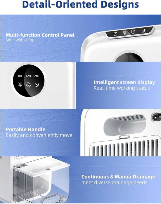 НОВ влагоуловител YP2318 2200ml, за дома с дренажен маркуч. Бял