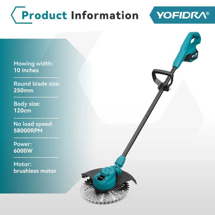 YOFIDRA 10-инчова електрическа косачка за трева 6000W 58000 об/мин