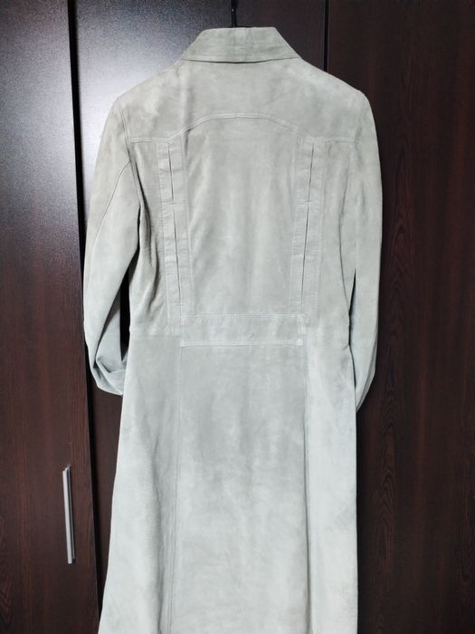 Pardesiu /trench  piele întoarsă xs verde Hm