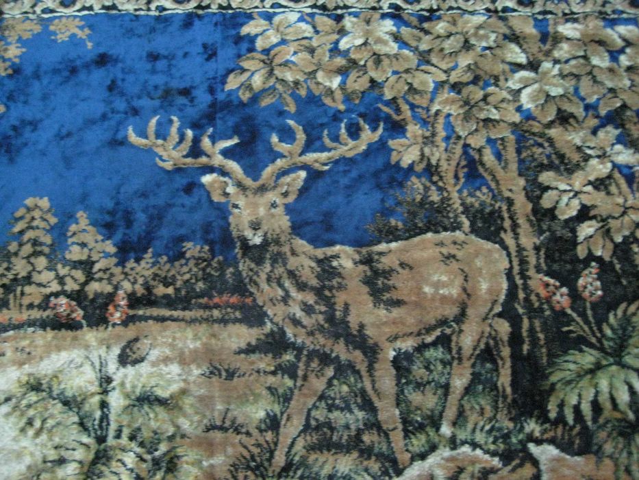 Старинный Плюш гобелен Олень Германия С Кистями И Богемия 1930г Ковер