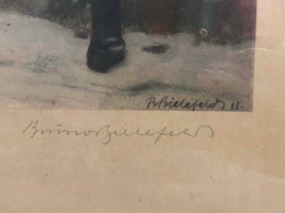 Tablou Bruno Bielefeldt, Scena urbana de iarna, tehnica mixta, semnat