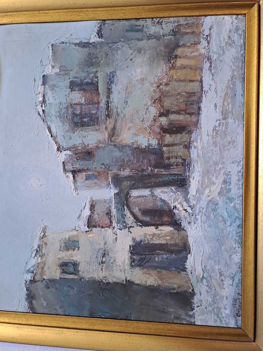 tablou pictura pe carton gros 47/41 cm semnat C Chitimus datat 1976