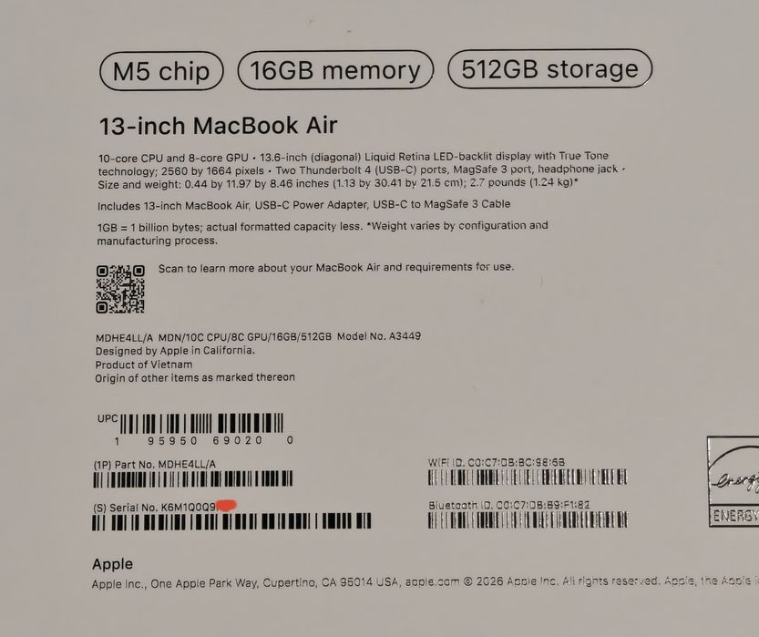 MacBook Air 13 M5 16/512 2 цикла