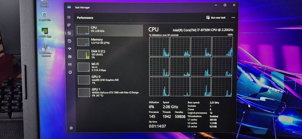 Laptop Dell 17" i7 8750H 16GB RAM GTX 1060 6GB