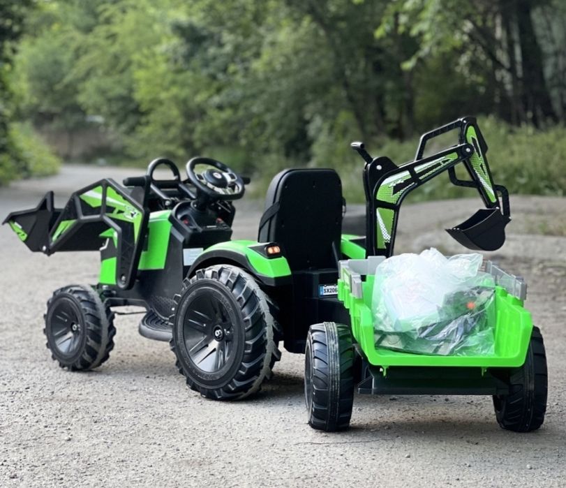 Детский электромобиль трактор с прицепом