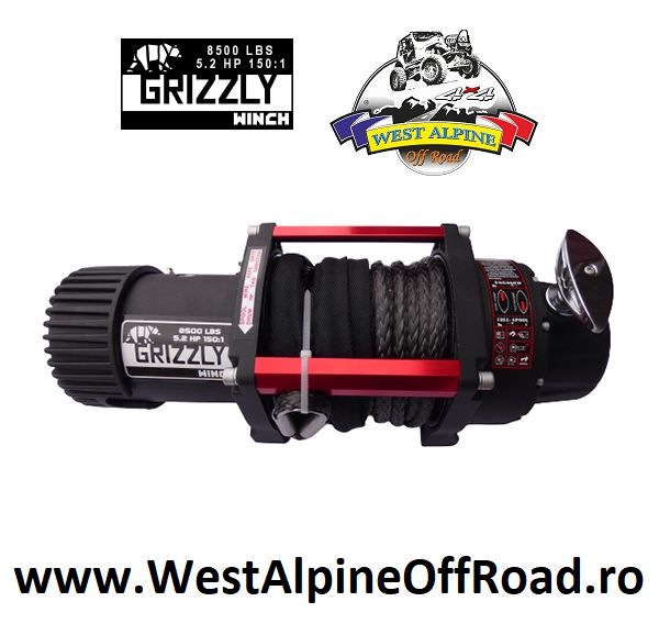 Troliu auto Grizzly Winch 8500lbs cu cablu sintetic (Forta: 3.855kg)