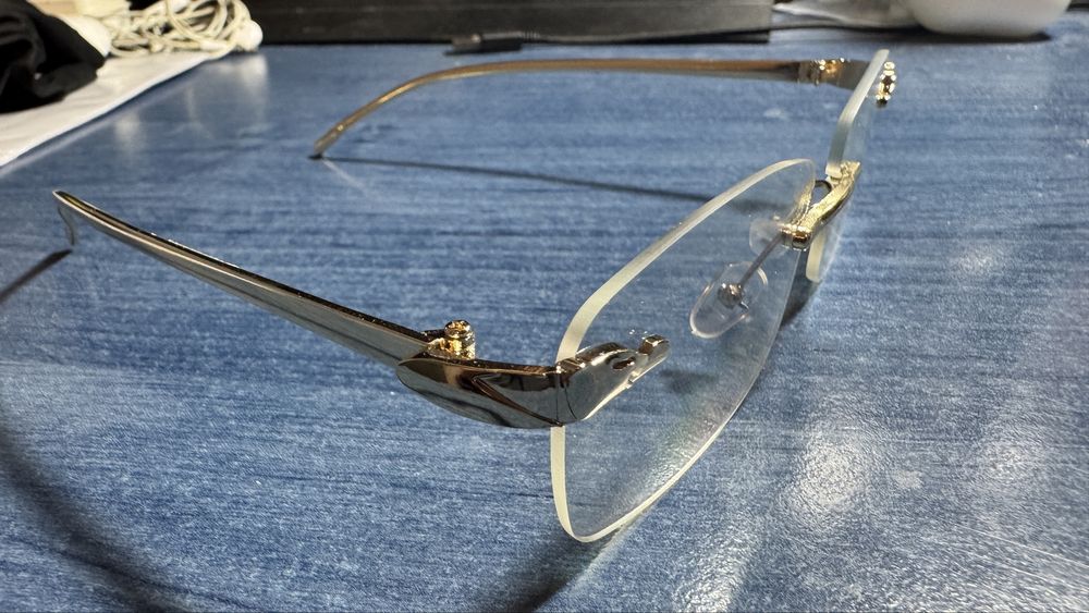 Rame ochelari vedere frameless aurii tip panthere de cartier soare