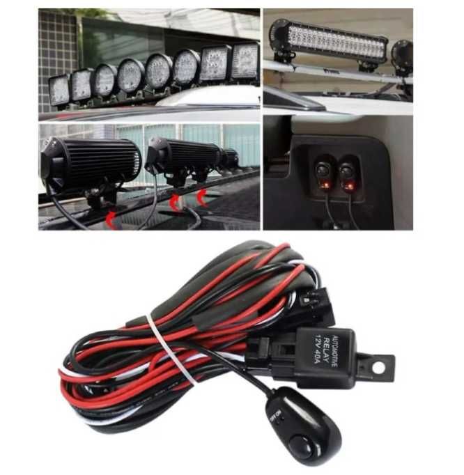 Комплект окабеляване за LED бар и фарове 12V – 3.5 м, реле, бушон 40A, ключ с LED, до 480W
