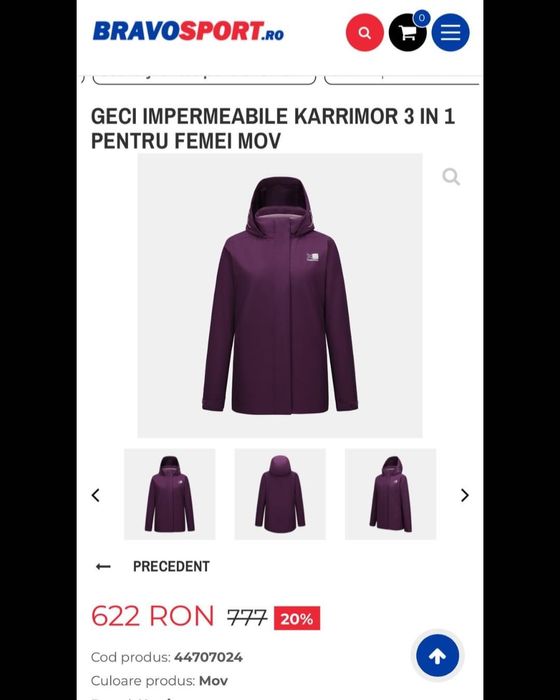 Geaca impermeabila KARRIMOR 3 in 1 pentru femei MOV