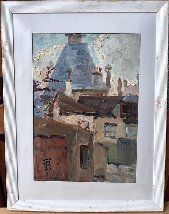 Tablou vechi - peisaj din Franta - semnat TP ( Pallady )