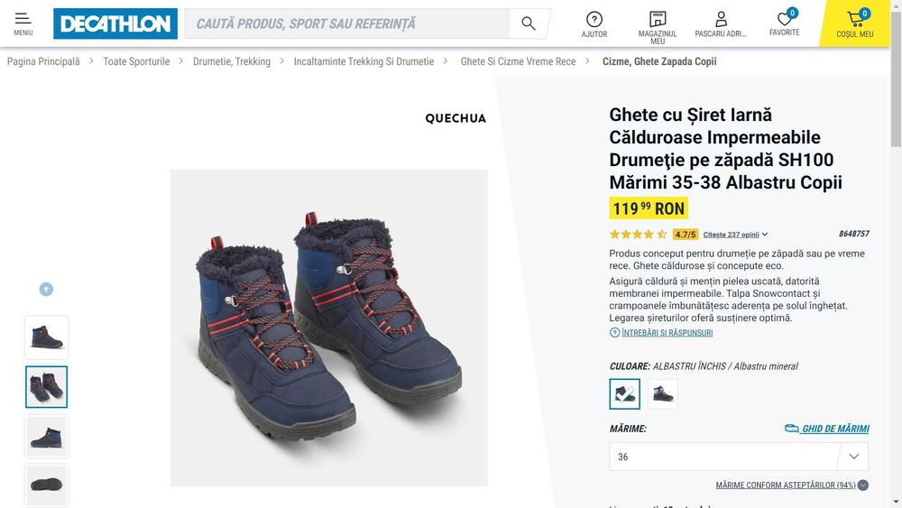 Ghete Drumeţie Copii, Impermeabile, Iarnă/Zăpadă SH100 Mărime 36 sau37