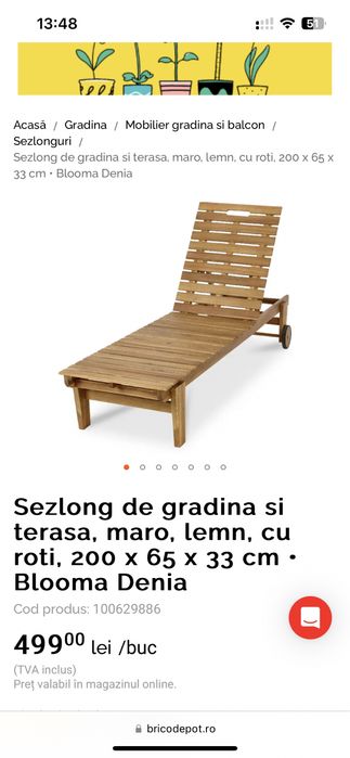 Sezlong lemn stare foarte buna, inclusiv saltea