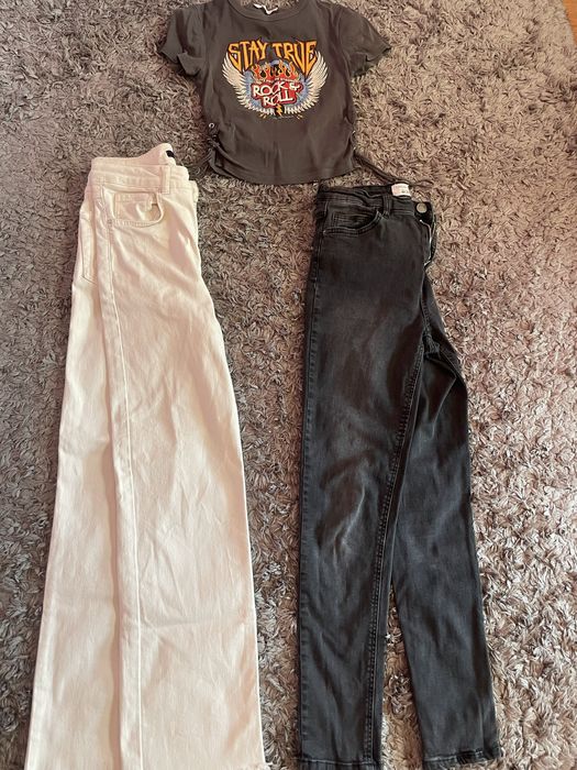 Бели дънки charlestone+ черни skinny jeans+тениска подарък
