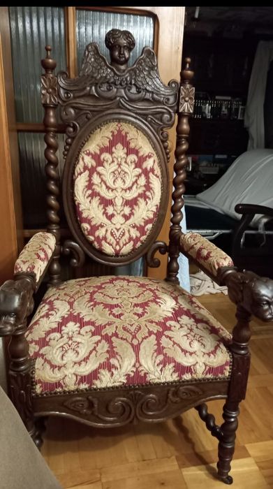 Set / Mobilier vintage din lemn masiv sculptat stil Henri II / Neo-Renaștere