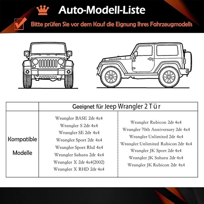 Водоустойчиво покривало за Jeep Wrangler 2 врати, черно/ оранжево