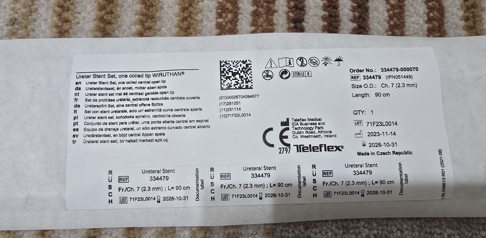 Stent pt rinichi Teleflex, Ureter Stent Set , WIRUTHANG