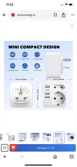 Adaptor de priza, Mmgoqqt, 3 USB + 1 Type C + 2 Schuko, Alb Nou.
