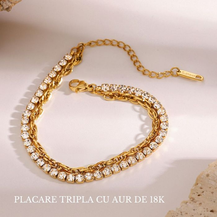Set 2 Bratari Placate Aur 18k, Tennis si Snake, Set Cadou Inclus