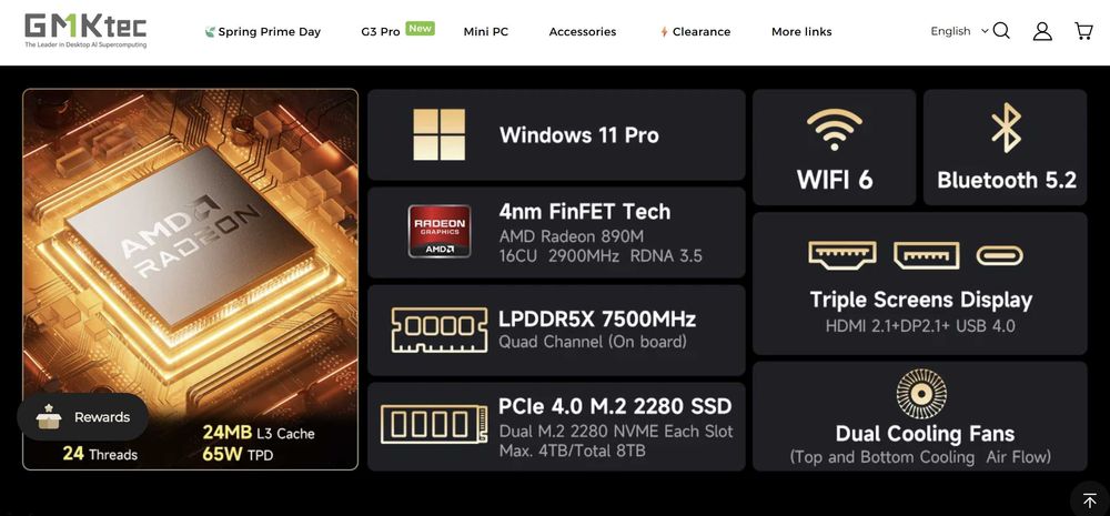 GMKtec EVO X1, Ryzen AI 9 HX 370, 32GB LDDR5X 7500mhz