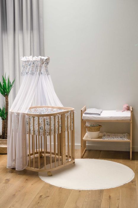 Кошара за Бебе, Детско Легло Смарт 7в1 с Матрак - Цвят Натурален