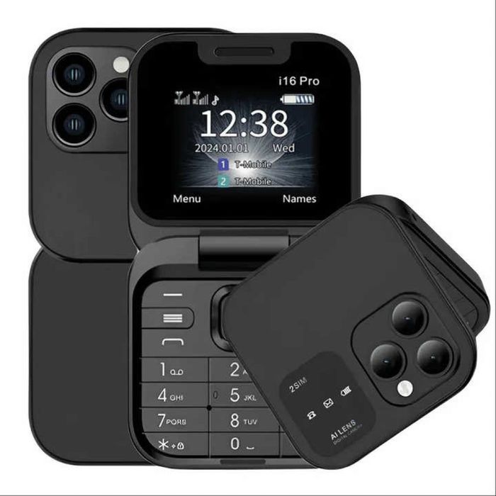 Сгъваем мобилен телефон i16 Pro – 2 SIM, камера, фенерче, FM радио
