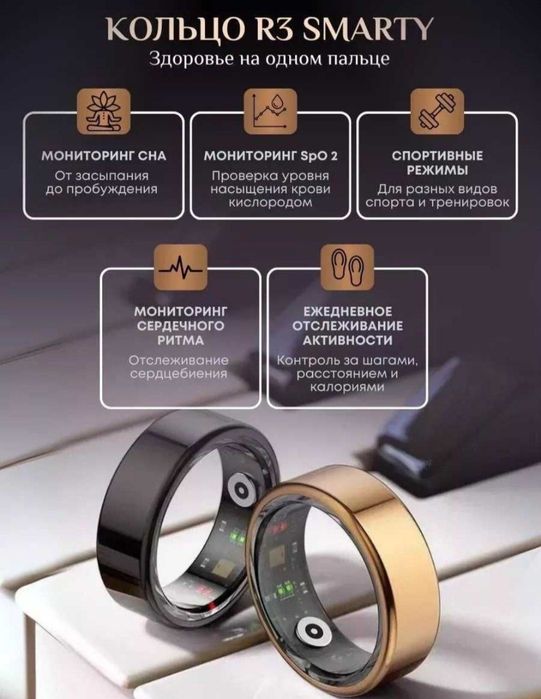 Умное кольцо для отслеживания ритма сердца, сна и шагомер Smart RIng