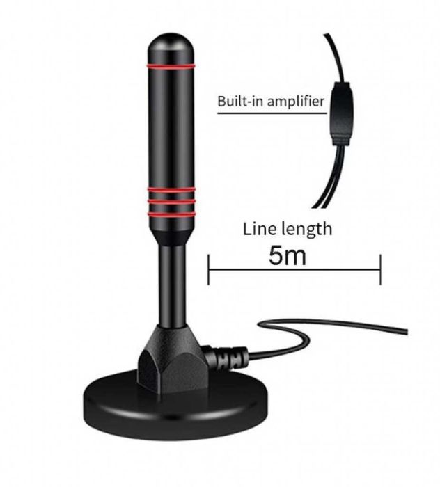 Стайна антена с магнит за цифрова телевизия с вграден усилвател, 5M