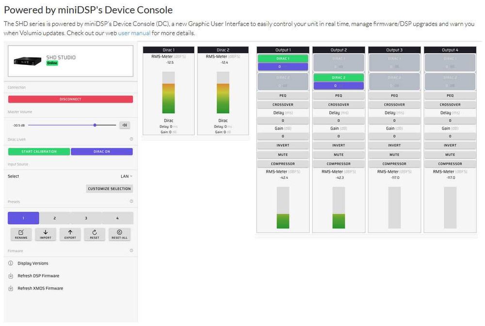 miniDSP SHD studio DSP 2x2CH processor, streamer, DIRAC