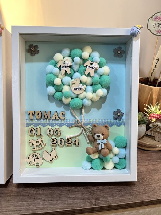 Персонализирани бебешки визитки в рамка / подарък новородено, кръщене