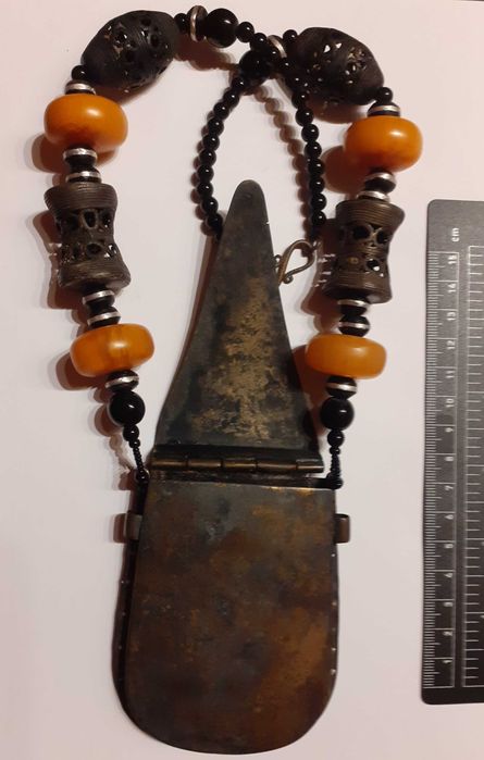 Colier Tribal Tuareg - Amuletă Tcherot, trimetal, Burkina Faso, 400g