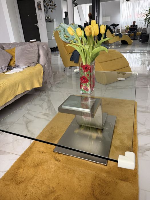 Masa cafea living inox satinat si sticla