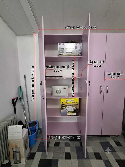 Mobilier depozit/birou roz cu usi si cheie