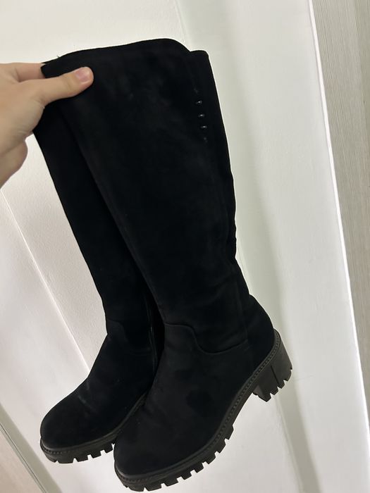 Замш ботинки длинные