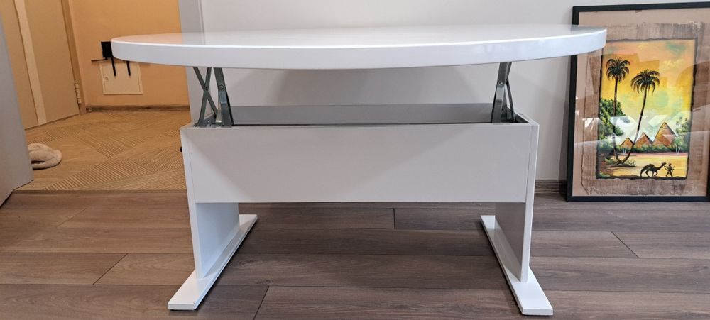 Маса МДФ поръчкова, бял гланц с повдигащ механизъм