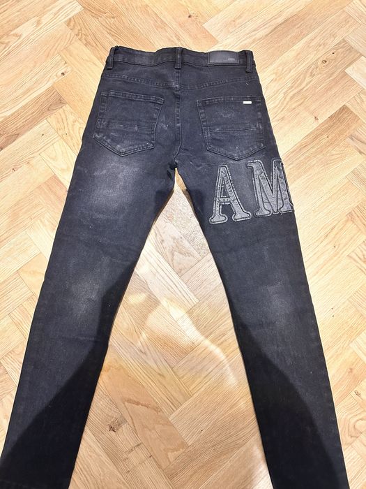 Amiri blugi negri Varsity/Crystal Core Logo