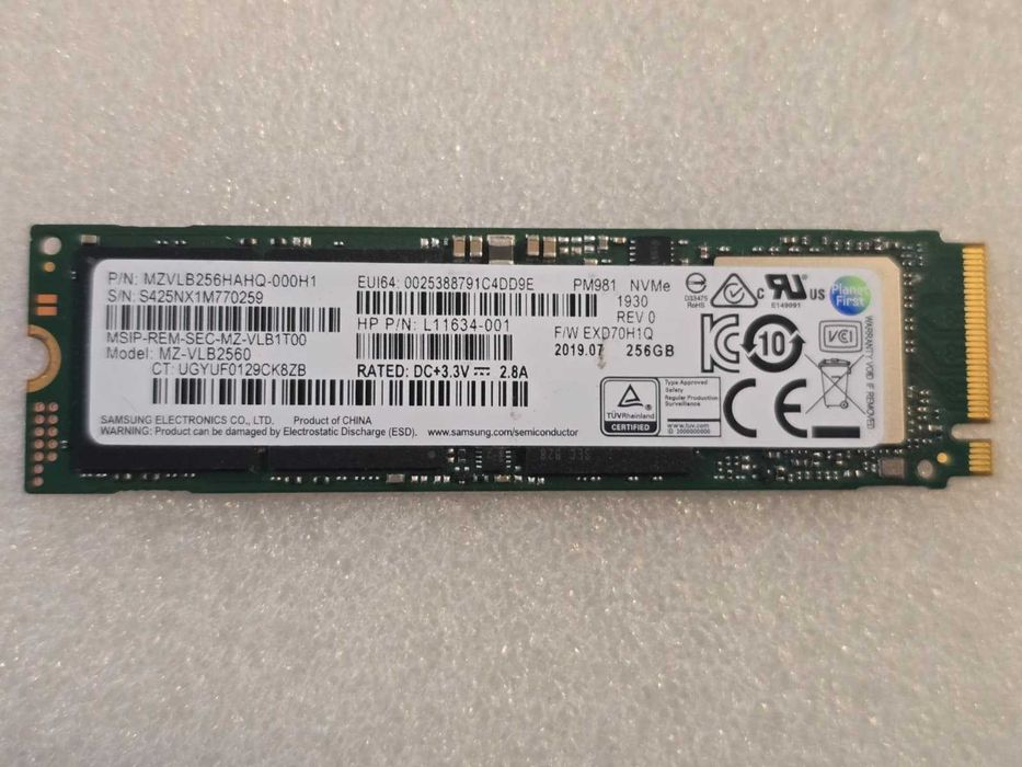 Solid-State Drive (SSD) Samsung PM981 256GB M.2 NVMe PCIe Gen3 x4, HP P/N L11634-001