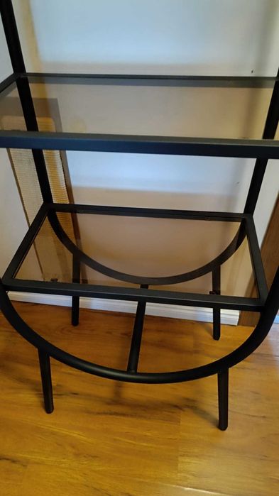 Etajeră Ovală Premium - Metal Negru și Sticlă Fumurie - Stil Industrial/Modern