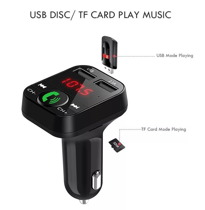 Car Kit Bluetooth Dual USB Cu Casca V6 Plus Wireless