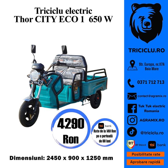Triciclu electric Thor City Eco Blue Sky/Green Army Agramix
