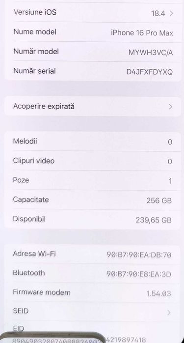 (AG 35)Telefon iPhone 16Pro Max 256Gb  b.34579 -4950Lei Garantie 2ani!