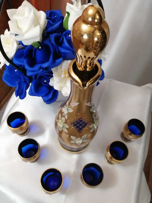 Set pahare Bohemia Crystal placat cu aur 24 K