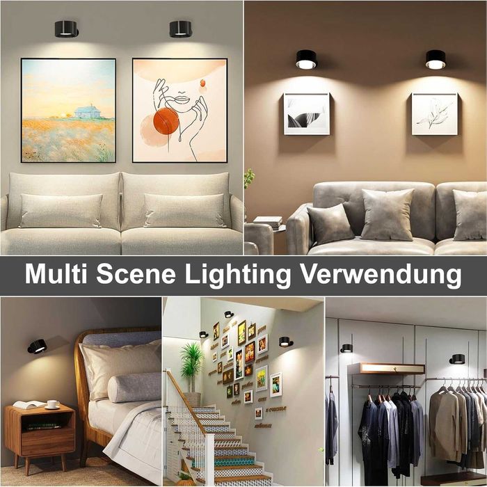 Aplice LED fara fir set 2, touch, rotative 360°, fara gaurire