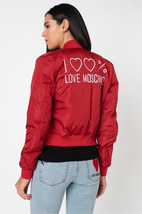 Love Moschino  Бомбър яке с бродирано лого на гърба, Червен, S
